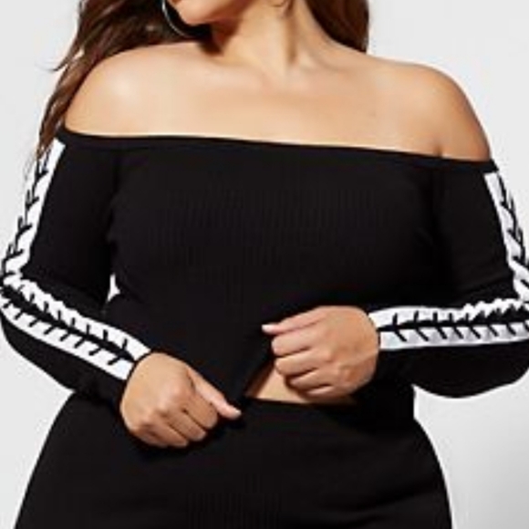 Tops - Lace-Up Off Shoulder Sweater